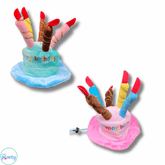 Happy birthday plush hat with candles for dogs or cat in blue or pink